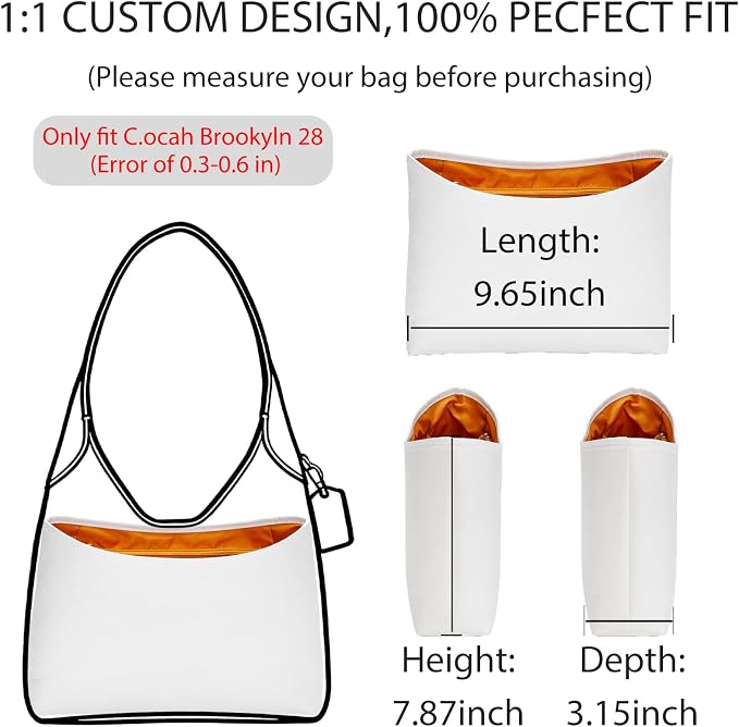 Tyvek Purse Organizer Insert for Coach Brooklyn 28 Shoulder Bag | Waterproof Bag Insert, 5 Pocket Storage, Elastic Bottle Holder, Zipper Pocket, Tote Bag Dividers, Everyday Use, White Maple - Image 2