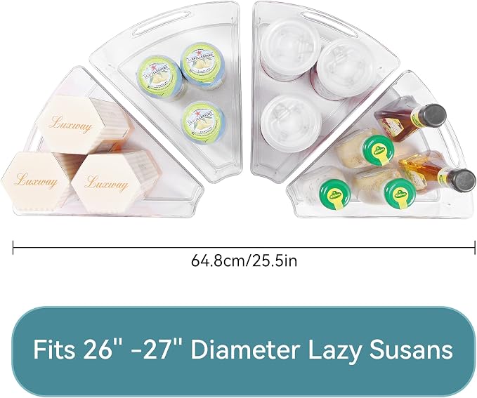 Oubonun Lazy Susan Cabinet Organizer Bins for Kitchen 4 Pack, 1/8 Wedge | For 26 4" Deep Wedge Bins with Handles and Matte Non-Slip Bottoms, Pantry Items Organized, Food Safe BAP-Free Plastic - Image 2