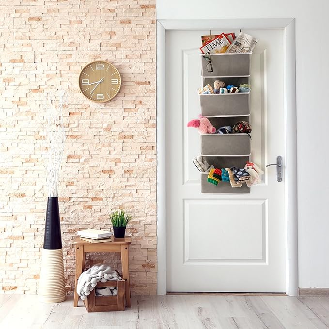 EZOWare Over The Door Organizer with 4 Pocket, Hanging Storage Organizer for Pantry Baby Nursery Bathroom Closet Dorm (Pack of 1, Gray) - Image 4