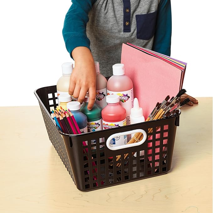 Really Good Stuff Large Plastic Book Baskets, 13.25" by 10" by 5.5"-12-Pack | Black, Classroom Library Organizer, Storage, Multi-Purpose Organizer Basket - Image 5