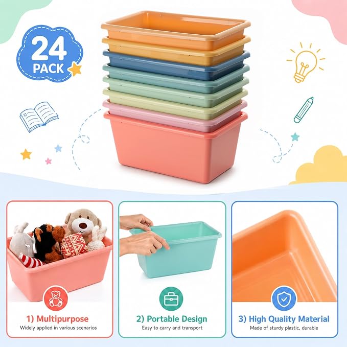 gisgfim 24 Pack Plastic Cubby Storage Bins Crew Toy Stackable Bin Classroom Plastic Cubby Bins Stackable Storage Containers Classroom Book Bin for Student Teacher School Office Home(Morandi) - Image 3