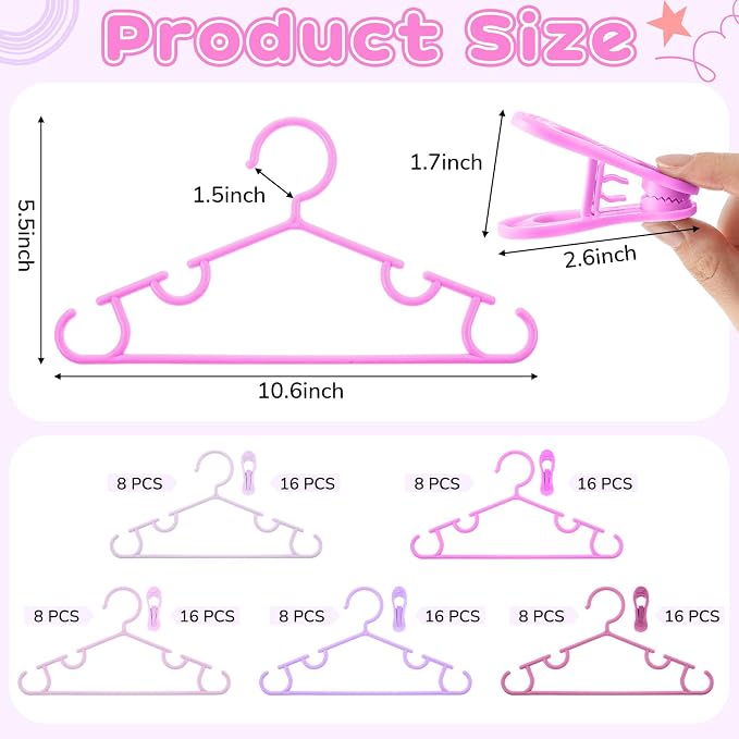 Hsei Baby Hanger with Clip for Pant,120 Packs Total,Pink Series,10.6 Inch | 40 Kids Plastic Hanger with 80 Clips for Newborn, Nursery, Daycare, Preschool, Closet, Wardrobe Organizer for Baby Shower - Image 2
