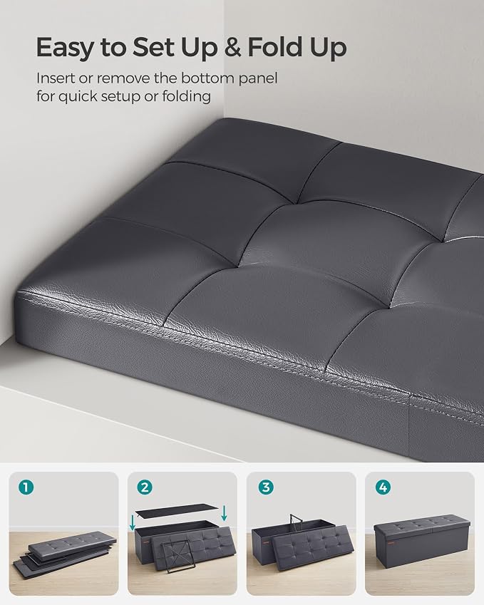 SONGMICS MAZIE Collection - 43 Inches Storage Ottoman Bench with Flipping Lid, Storage Chest with Iron Frame Support, Load 660 lb, for Living Room, Bedroom, Synthetic Leather, Dark Gray ULSF075G01 - Image 8