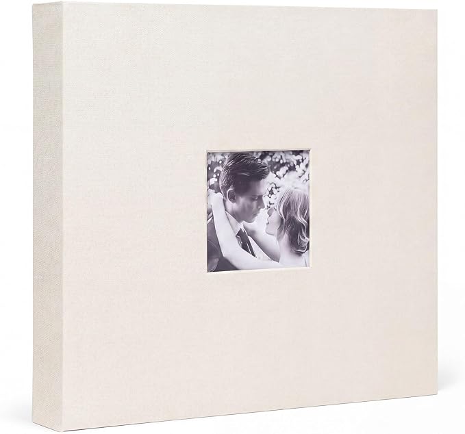 3 Ring Binder 12x12 Inch Large Scrapbook Photo Album, Linen Cover Scrap Book with 50 Plastic Sleeves 100 Pages Junk Journaling White Pages for Wedding Couples Baby Travel Women kids (Ivory) by LUOCCHI