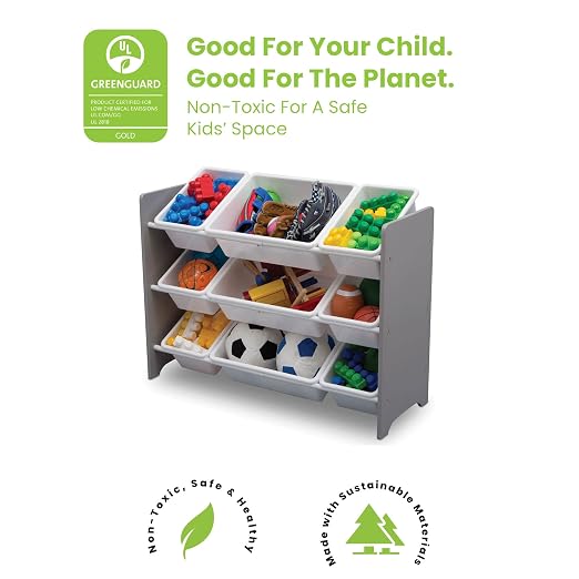 Delta Children MySize 9 Bin Plastic Toy Organizer - Greenguard Gold Certified, Grey & MySize Deluxe Toy Box - Greenguard Gold Certified, Grey - Image 4