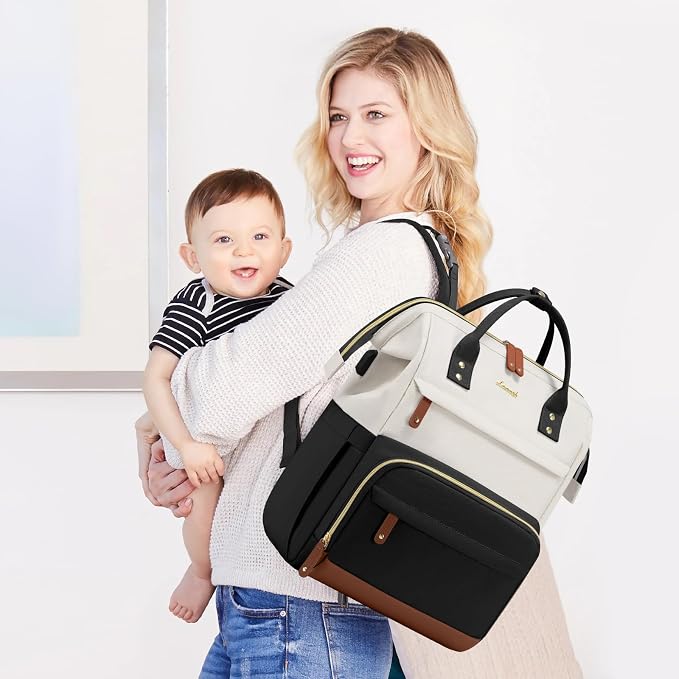 LOVEVOOK Diaper Bag Backpack, Baby Bag with Changing Station, Large Diaper Backpack for Mom Dads, Waterproof Mommy Bag for Boy and Girl, Travel Essential Baby Shower, Black-Beige - Image 7