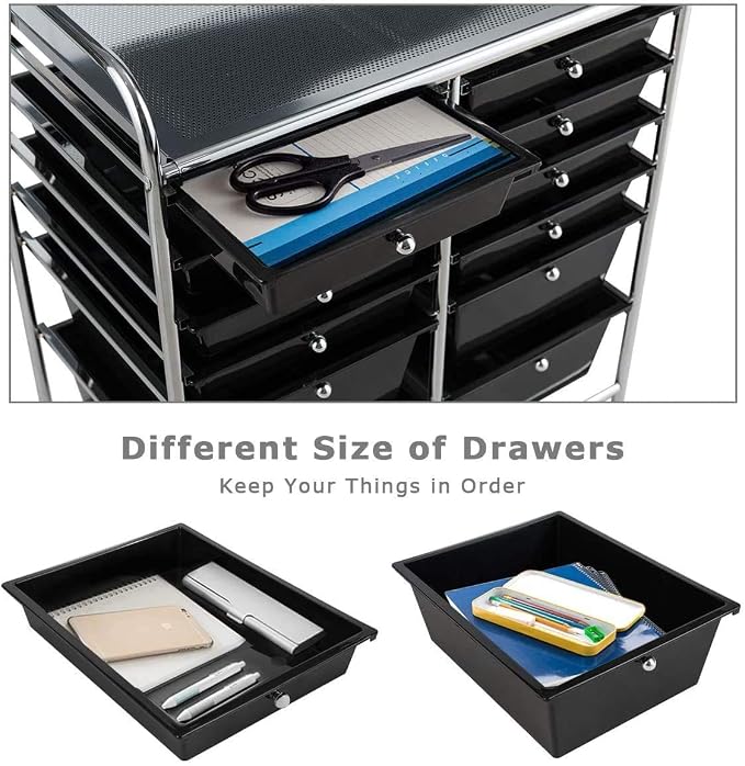 Moccha 12-Drawer Rolling Storage Cart - Utility Cart on Wheels with Lockable Casters for Craft Art Supply Paper Salon, Mobile Drawer Carts for Classroom Teacher School Office - Image 5