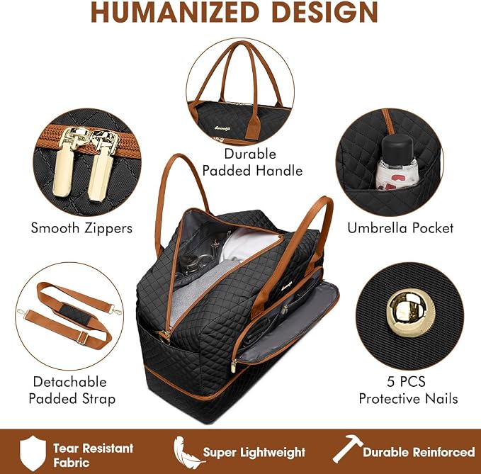 Large Women Travel Duffle Bag, Weekender Bags for Women with Shoe Compartment, Carry on Overnight Bag with Toiletry Bag, Gym Duffel Bag with Wet Pocket, Hospital Bags for Labor and Delivery 3 PCS Set - Image 5