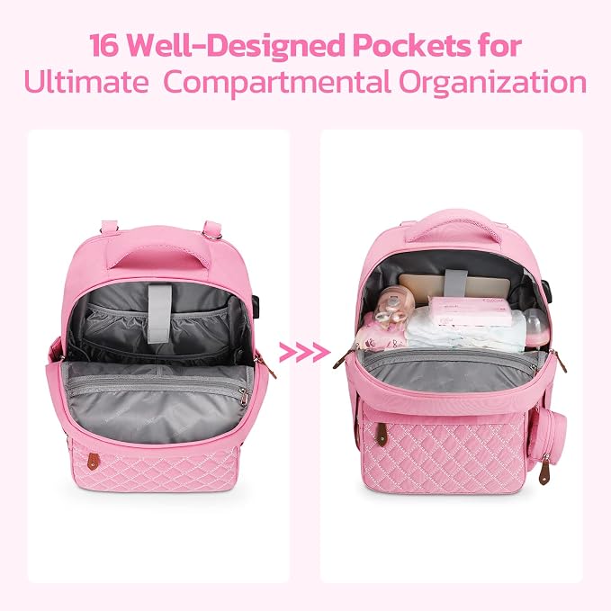 Maelstrom Large Diaper Bag,29L-45L Expandable Diaper Bag Backpack for 2 Kids/Twins Baby Stuff, with Removable Cross Body Bottle Bag for Mom/Dad, Stylish Baby Bag Gift for Boys/Girl-Pink - Image 8