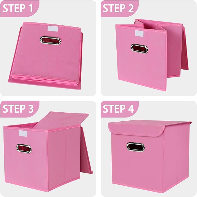 Closet Organizers Fabric Storage Bins With Lids Collapsible Cube Storage Organizer Basket With Handles,Storage Boxes for Clothes Storage,Office,Laundry,Shelves,6 Pack,（Pink） - Image 6