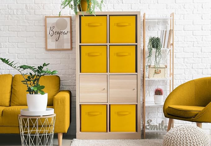 Sorbus Foldable Storage Cubes - 6 Fabric Baskets for Organizing Pantry, Shelf, Toy Box, Cubby, Closet Organizer - 11 Inch Collapsible Closet Organizers and Storage Bins (Dark Yellow 6 Pack) - Image 4