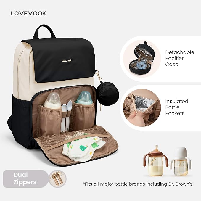 LOVEVOOK Diaper Bag Backpack, Baby Travel Bags for Boys & Girl, Toddler Waterproof Diaper Bag w/Changing Pad (Black, 15.6''-Small) - Image 3