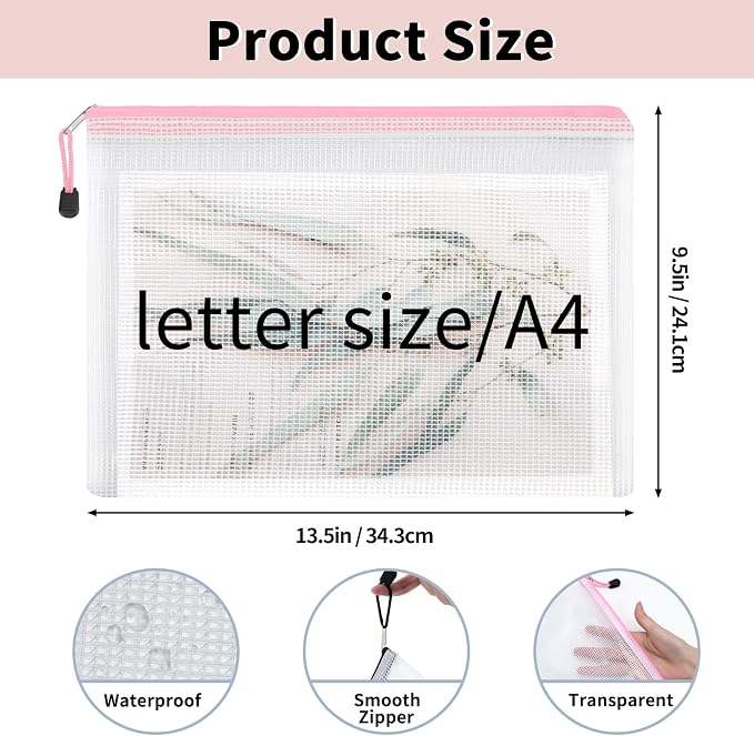 EOOUT 72pcs Mesh Zipper Pouch, A4 Size, 12 Colors Zipper Bags for Organizing Storage, Waterproof Puzzle Bag, Zipper File Bags for Board Games and School Office Supplies - Image 2