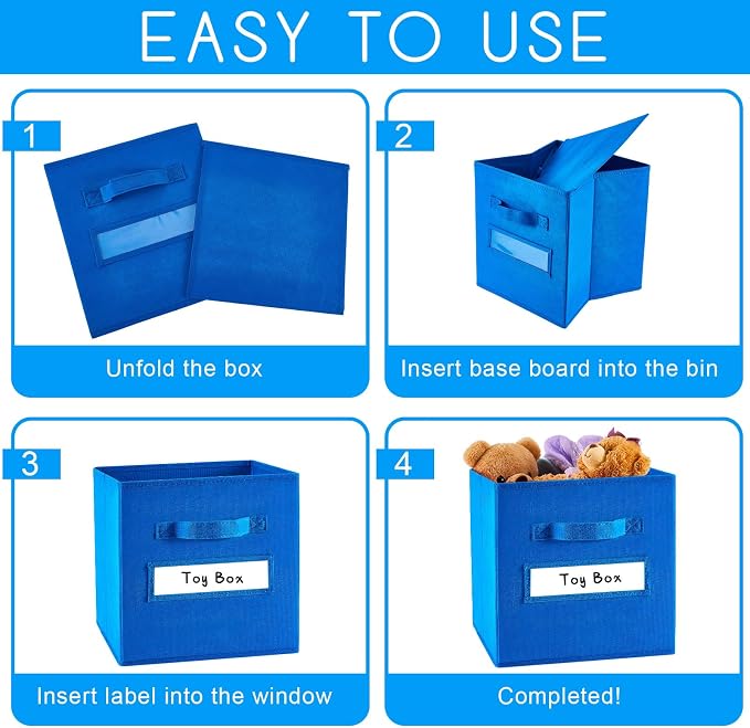 FillTouch 18pcs 11 Inch Fabric Storage Cubes Sturdy Colorful Cube Storage Bins with Label Window Handle Foldable Baskets for Kids Organizing Clothes, Toys, Books(School Color) - Image 4