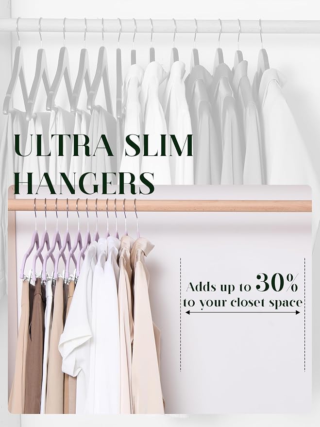 Cozymood Velvet Skirt Hangers 24 Pack, Pants Hangers with Clips - Purple | Ultra Thin Non Slip Pants Hanger, Space Saving Clothes Hanger With Clips for Pants, Skirts, Jeans, Shorts - Image 7