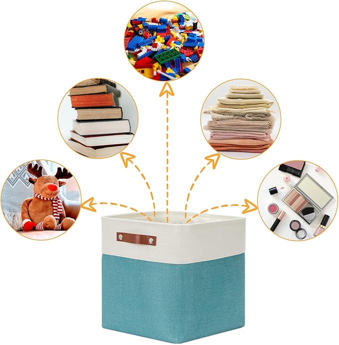DULLEMELO Square Storage Cubes Baskets for Gifts Empty, 12 inch Cube Stroage Bins Linen Closet Organizers and Storage Baskets for Toy Nursery Shelves Bedroom Storage(4 Pack - 12" White&Teal) - Image 5