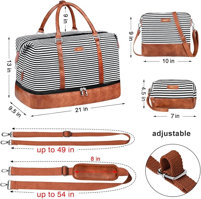 Weekender Bags for Women, 21" Travel Duffle Bag with Shoe Compartment | 3PCS Carry On Overnight Large Duffel Bag with Crossbody Bag and Toiletry Bag for Weekend Travel Gym Hospital Business Trip - Image 6