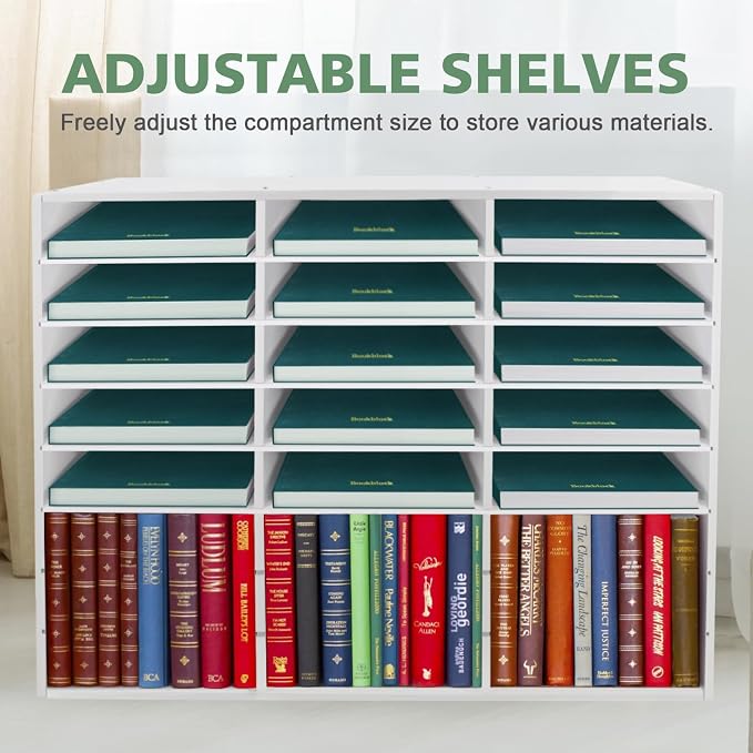 SONGWAY Desk Paper Storage Organizer - Literature Organizer, 24 Compartments Classroom Mailbox with Adjustable Shelves, Desktop File Sorter, Paper and Mail Organizer for Home Office School, White - Image 5