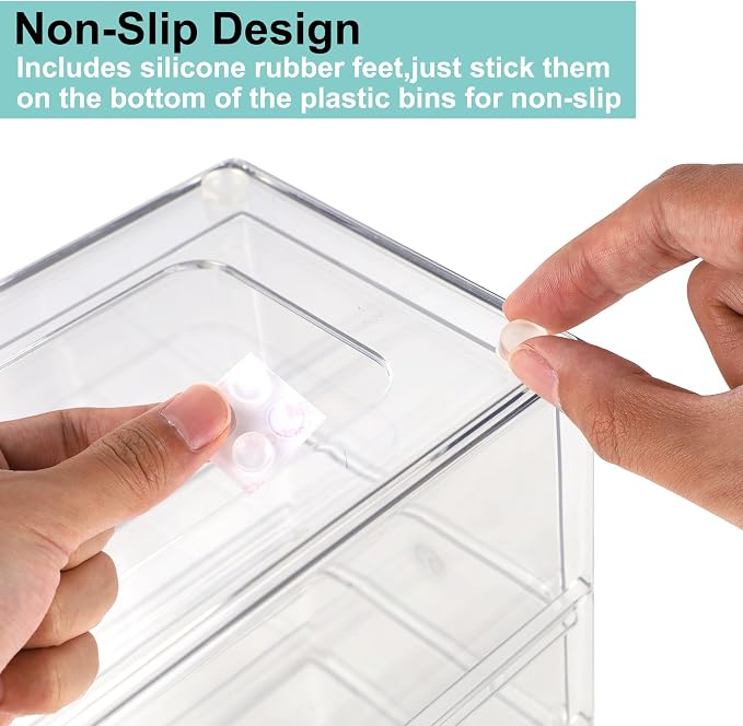 Prsildan Acrylic Desk Organizers with 14 Drawers, Stackable Makeup Storage | Anti-slip Clear Storage Bins, Vanity Organizer for Craft Bead Crayon Nail, Bathroom Kitchen Office Organization, 4 Pack - Image 6