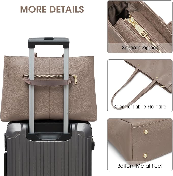 Kattee Women's Soft Leather Work Tote Bag | Large interior with a luggage sleeve for organized work, travel, and everyday carrying. - Image 5