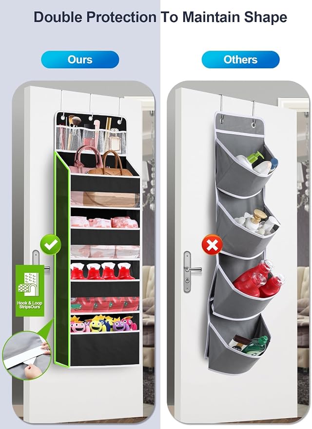 2 Pack Over the Door Storage Organizer - Space Saving Behind Door Hanging Organizer - Back Door Storage for Nursery/Pantry/Bathroom/Bedroom/Diaper/Toys, Black - Image 2