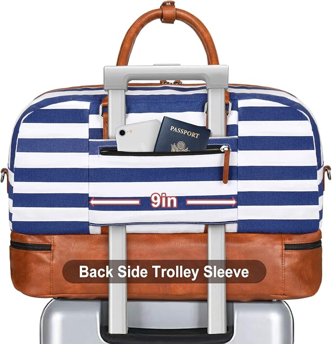 Weekender Bag for Women, Large Overnight Bag Canvas Travel Duffel Bag Carry On Tote with Shoe Compartment 21" 3Pcs Set - Image 3