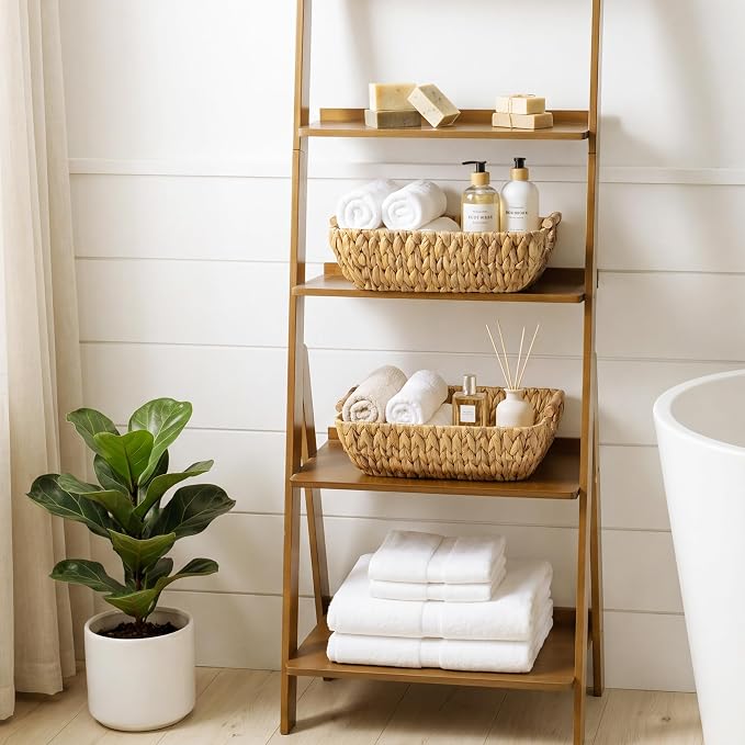 StorageWorks Wicker Baskets for Organizing, Water Hyacinth Storage Baskets | Wicker Storage Baskets for Shelves, Baskets with Wooden Handles, 2-Pack Gifts Basket for Home Decor, Hand-Woven Basket - Image 2