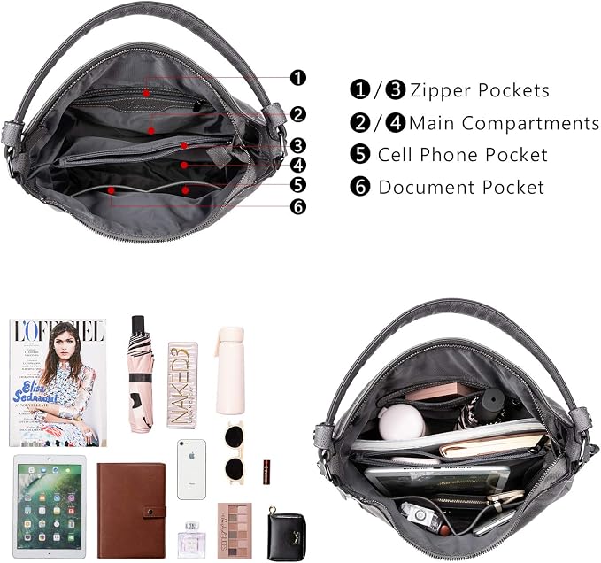 Hobo Crossbody Bag for Women, Designer Shoulder Purse Handbags - Image 6