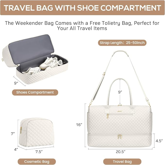 Travel Overnight Bag Weekender Bags - Duffle Bag Women with Shoe Compartment Carry On Overnight Bag with Toiletry Bag Duffel Bags with Wet Pocket for Gym Hospital Bags for Labor and Delivery Beige - Image 3