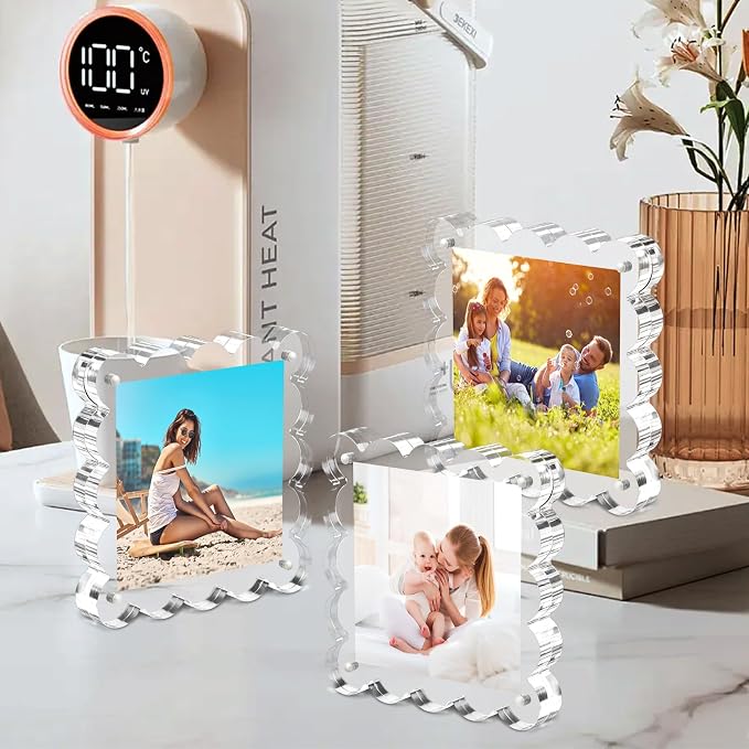 Chivalral 3 Pack 4x4 scalloped picture frame,acrylic Square Desktop Holders | Double Sided magnetic frames, 10+10mm Thick, Present for Birthdays, Weddings, Anniversaries , Daily Home ,Office decor - Image 6