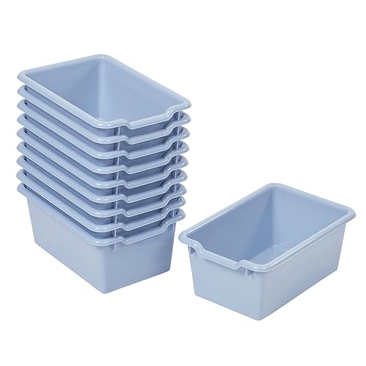 ECR4Kids Scoop Front Storage Bins, Multipurpose Organization, Powder Blue, 10-Piece | Durable plastic, GREENGUARD Gold Certified, 1.2 gallon capacity, lightweight & nestable, built-in handle, classroom/home use by ECR4Kids