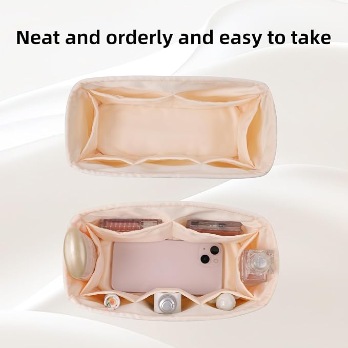 DGAZ Silk Purse Organizer Insert For Dior Book Tote mini/S/M/L，Silky Smooth Bag Organizer，Luxury Handbag & Tote Shaper（Craie，BT-L） | Soft and Lightweight,Perfect Fit,Multi-pocket Storage,Bag Protector,Luxury Bag Care,Handmade,for Smooth Bag Organizer - Image 3