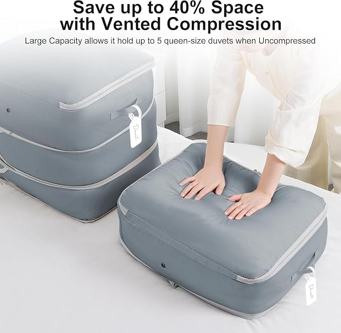 DIMJ Comforter Storage Bag - Large Capacity Ultra Space Saving Self Compression Organize for Duvet, Pillow, Bedding, Blanket Storage Organizer Nylon Compression Bags, Sheet Storage - Image 3
