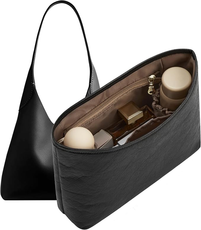 Brooklyn 28 Bag Insert, Purse Organizer Insert for Coach, Black Maple | Waterproof Dupontpaper For Coach Brooklyn Shoulder Bag 28, Lightweight, 5 Compartments Zipper Pocket, Elastic Holders by Doxo