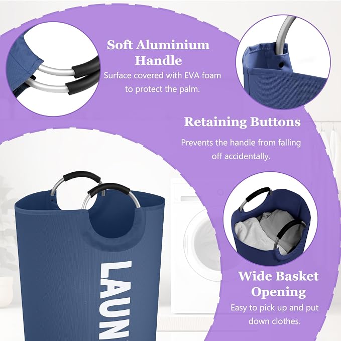 125L Collapsible Laundry Basket with Handles, Extra-large Laundry Hamper for Bedroom, Freestanding Dirty Clothes Basket, Sturdy Laundry Bin for Living Room, Camping, Navy Blue - Image 6
