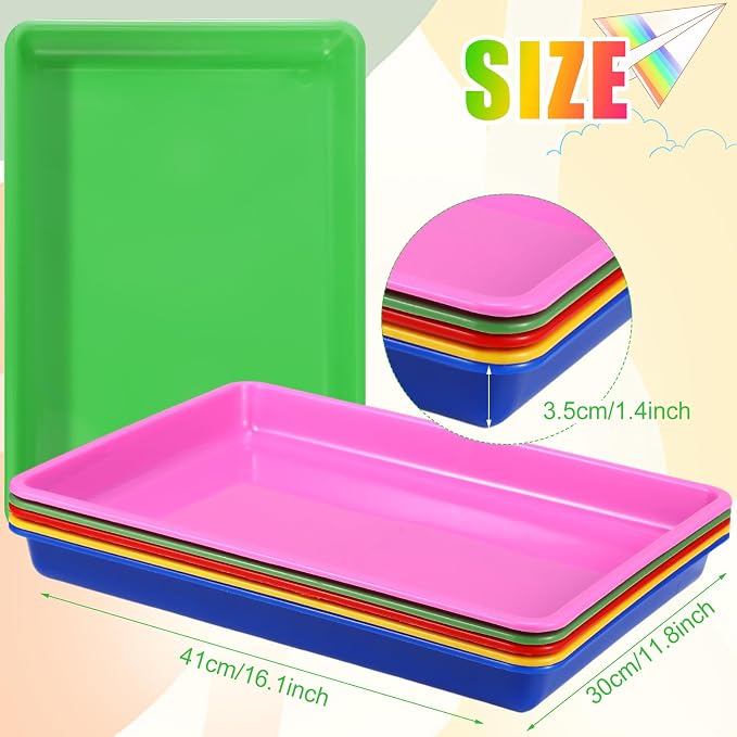 Maitys 15 Pack Plastic Art Trays 12 x 16 Inch Activity Crafts Trays Sensory Tray DIY Projects, Painting, Beads, Jewelry Office Home Organizer Arts and Crafts Supplies(Bright Color) - Image 3