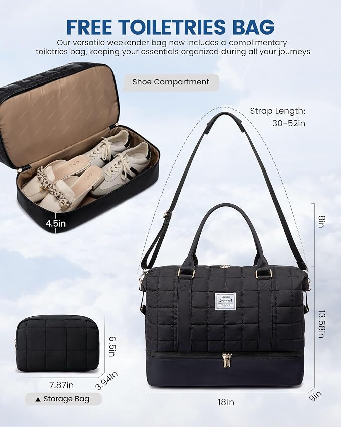 LOVEVOOK Large Duffle Bag for Travel, Puffer Weekend Bags for Women Travel Tote, Carry on Duffel Bag for Airplanes, 18 Inch Personal Item Bag Gym Bag Women, Black - Image 2