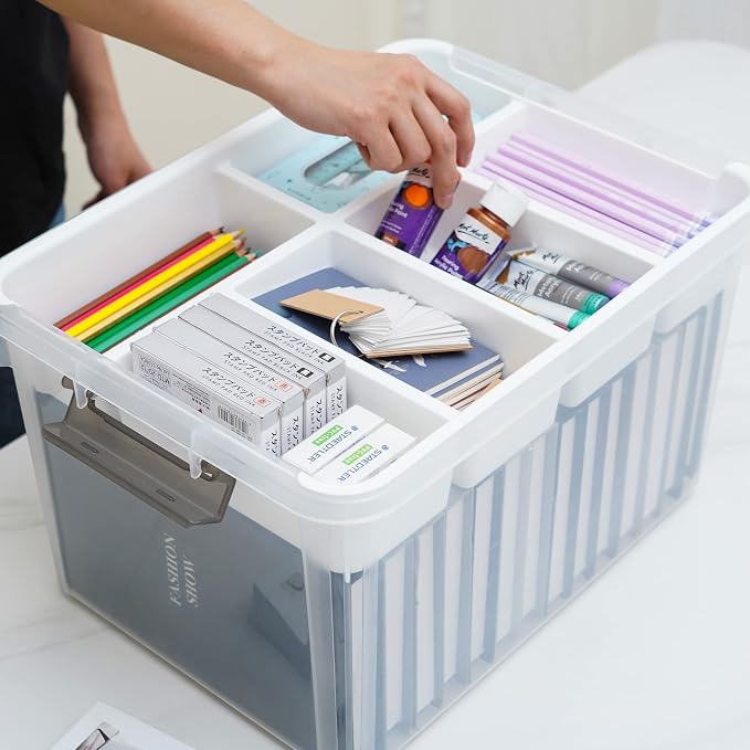 Citylife 32QT Clear Craft Organizers and Storage Box with Removable Tray | Stackable Art Supply Organizer Storage Bins with Lids for Beads, Markers, Sewing, Tools, Playdoh, Toys, Made in USA - Image 4