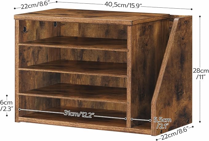 HOOBRO Mail Sorter, Literature Organizer with Adjustable Shelves, Paper Organizer for Office, Home, Wood Countertop File Holders, Mails, Magazines, Rustic Brown FG41WF01 - Image 3