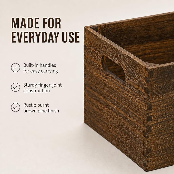 5 Pack Wooden Crates for Display Nesting Wood Crate for Storage with Handle | Rustic Handmade Farmhouse Wooden Basket for Storage and Containe, 5 Size Multipurpose Wood Basket for Fruits Vegetables Boxes - Image 5