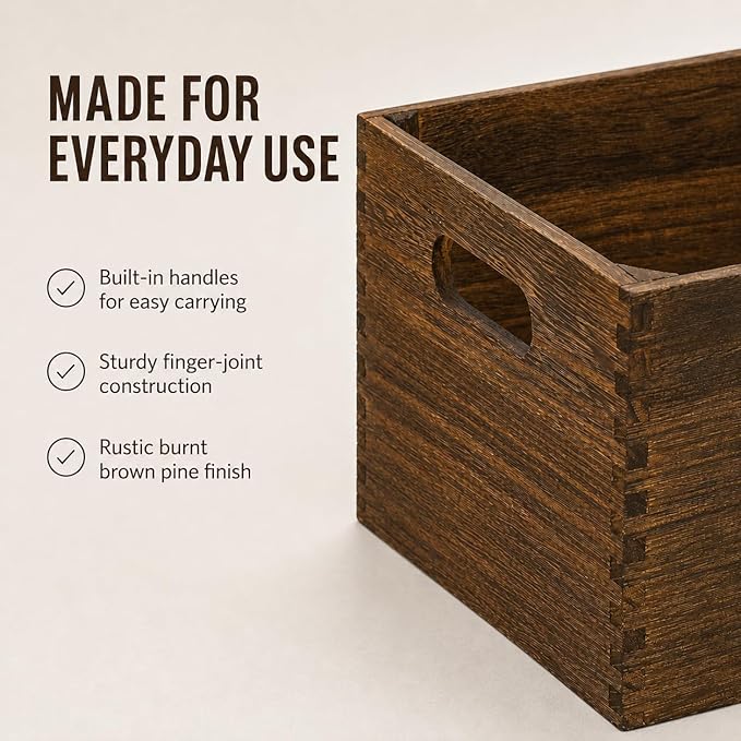 5 Pack Wooden Crates for Display Nesting Wood Crate for Storage with Handle | Pure natural wood, Sturdy & long-lasting, No assembly needed, Rustic Farmhouse, 5 Size for Fruits Vegetables, Herb garden - Image 5