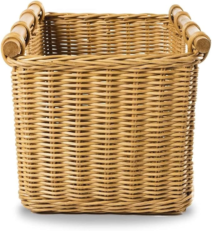 The Basket Lady Tall Narrow Wicker Storage Basket, M, Sandstone | Outside: 18" L x 12" W x 11" H | Inside: 16.5"L x 10.5"W x 9.5"H - Handcrafted by artisans from natural rattan - Image 3