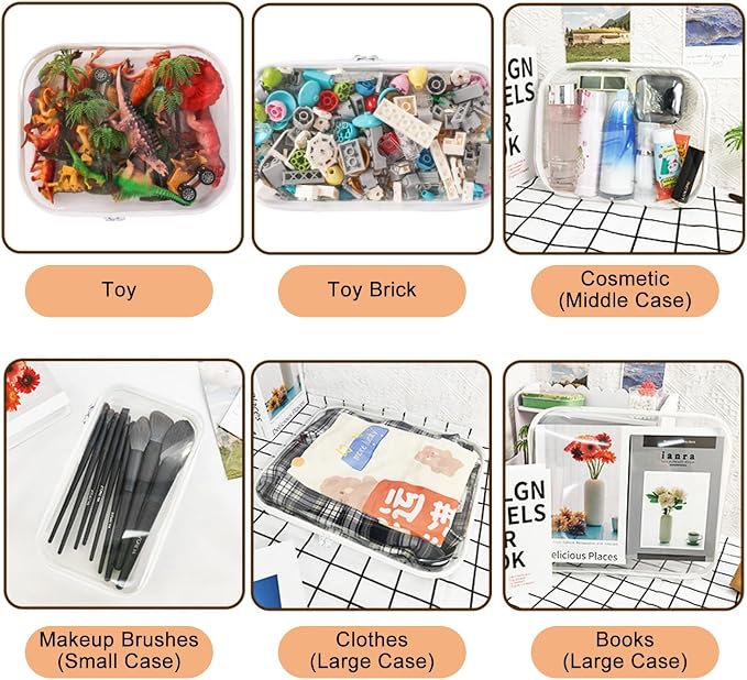 6PCS Clear Hard Shell Zipper Case 13.8 * 11.8 * 2 IN (White) | Transparent shell for easy item access. Works as cosmetic bag, toy pouch, diaper organizer and pencil case. - Image 3