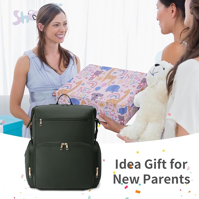 CEI-CEI Neoprene Diaper Bag Backpack with Insulated Pockets, Large Newborn Baby Maternity Bags Travel Tote with Changing Pad (Army Green) - Image 8