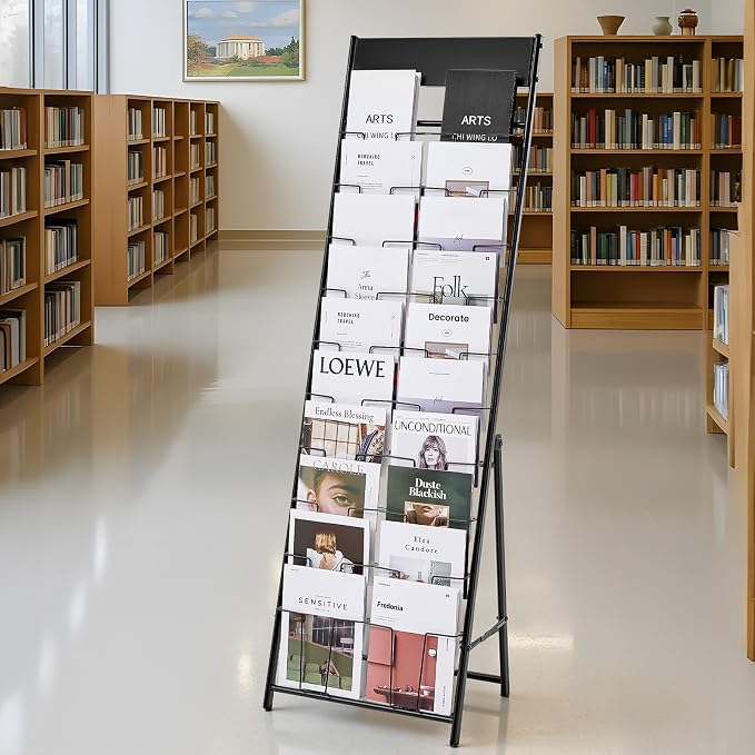 VEVOR Brochure Display Rack, 20 Pockets Magazine Literature Display Stand, Portable Floor Standing Magazine Rack, Metal Newspaper Catalog Holders for Shop, Exhibitions, Office, Trade Show, Black - Image 8