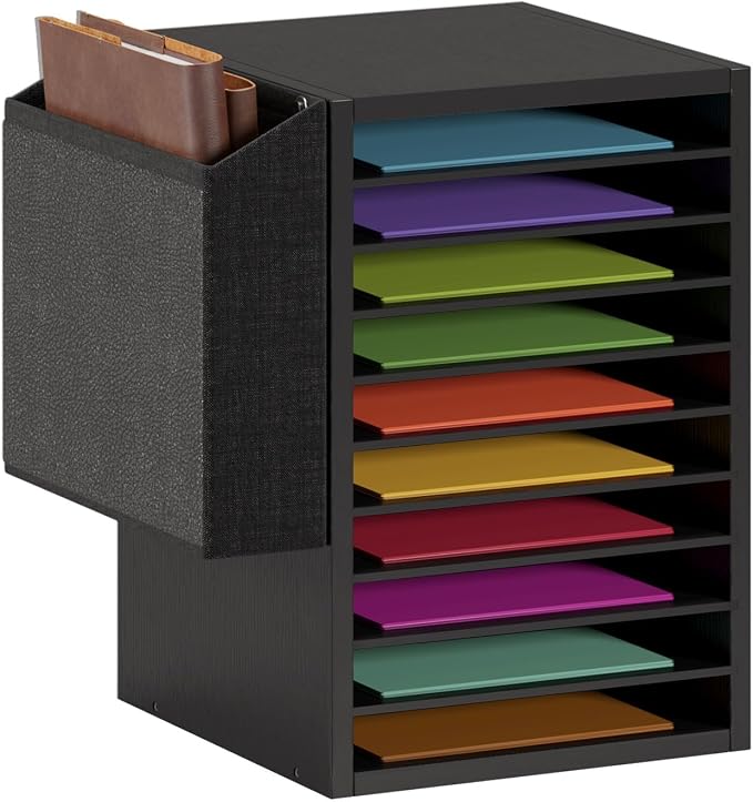 Unionly 10Tier Adjustable Mail Sorter,Wood Paper Organizer for Class,Office | Office Mailbox with name slot,Literature Organizer with side pocket,Wooden File Storage Organizer for school,classroom,office by Unionly