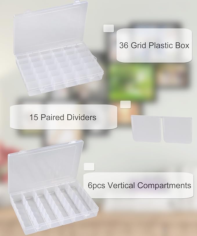 12 Pack 36 Grids Bead Organizer Plastic Organizer Box 3600 Tackle Box | Stackable Clear Boxes, Adjustable Dividers, 36 Compartment Storage Container, for Jewelry, Craft and Small Parts - Image 4