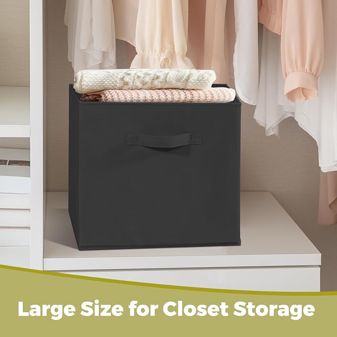 11x10.5 Storage Bins, Set of 6 Storage Cubes. Collapsible Cube Storage Bins, Fabric Closet Organizers with Handles for Home, Closet Shelf Cabinet, Bookcase, Black (11"x10.5"x10.5") - Image 2