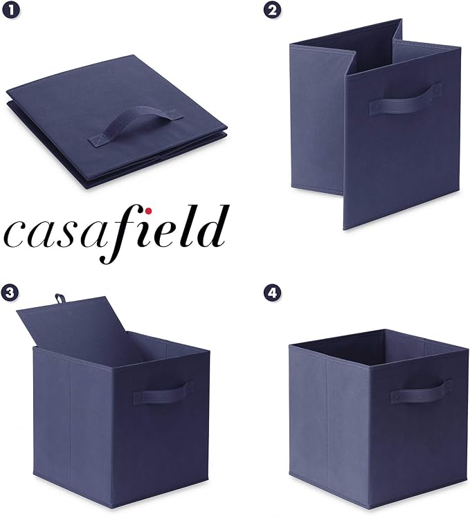 Casafield Set of 12 Collapsible Fabric Cube Storage Bins, Navy Blue - 11" Foldable Cloth Baskets for Shelves, Cubby Organizers & More - Image 6