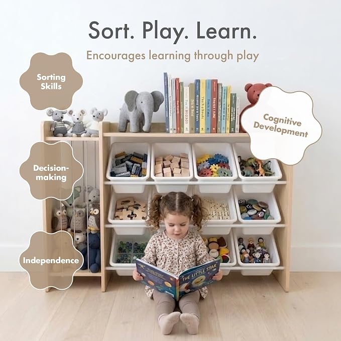 Humble Crew Stuffed Animal Storage, Kids Toy Storage Organizer, Solid Wood | 12 removable bins, solid hardwood, 48 in wide, toddler friendly, easy cleanup, for playrooms, bedrooms, and nurseries - Image 6